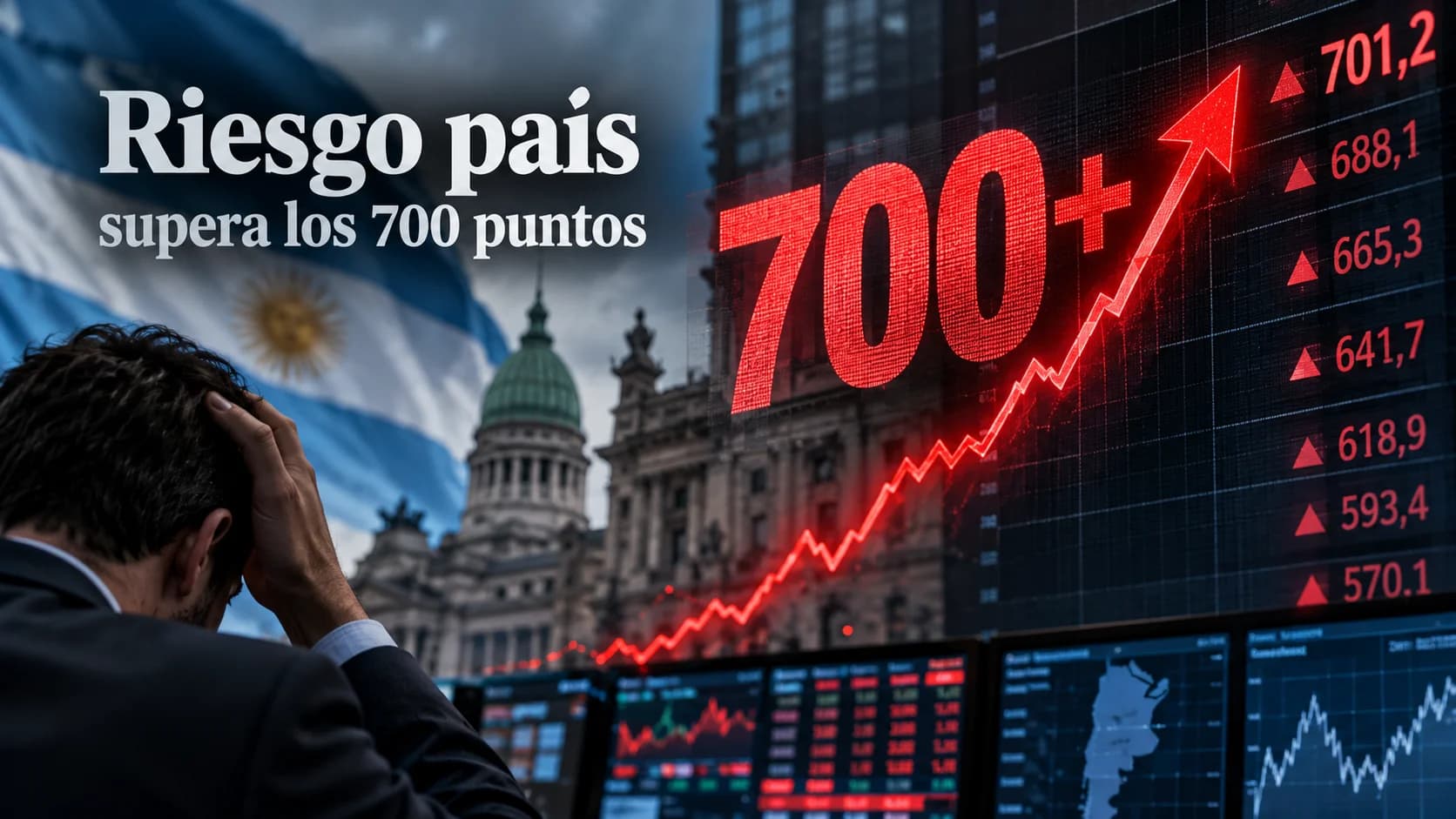 El riesgo país superó los 700 puntos tras una nueva caída de los bonos argentinos